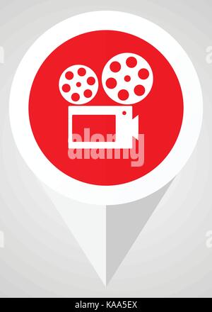 Movie vector icon. White and red web pointer in eps 10 for webdesign and smartphone applications. Stock Vector