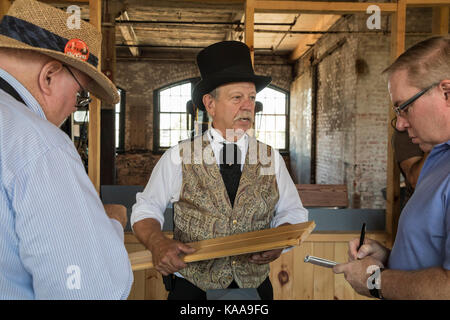 Detroit, Michigan - Steve Shotwell, vice president of the Board of Trustees at the Ford Piquette Avenue Plant, talks to reporters about the architectu Stock Photo