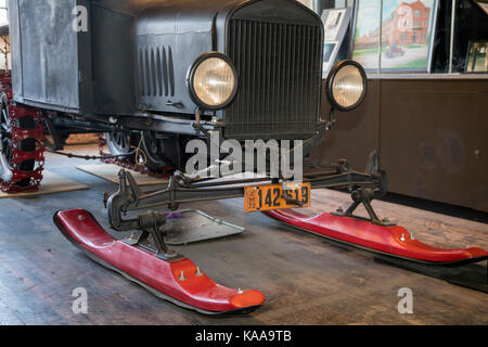 Detroit, Michigan - A 1925 Model T Snow Machine on display at the Ford Piquette Avenue Plant, where the first Ford Model T was built in 1908. A regula Stock Photo