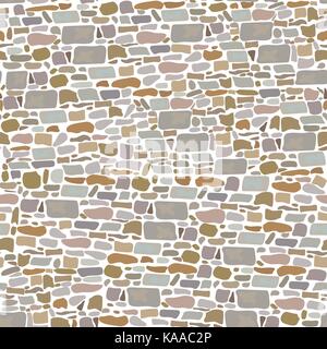 Stone Block Wall, Seamless pattern. Background made of wild bricks. grey, red, sand, yellow, brown, Stock Vector