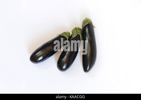 Aubergines or eggplants in white background Stock Photo