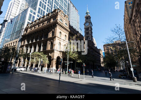 The main facade of the former General Post Office  (GPO) Building with its 73 metre high clock tower clock tower in Martin Place, Sydney, New South Stock Photo