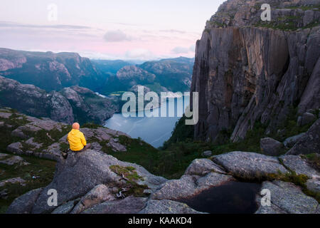 Misty morning on Preikestolen Stock Photo