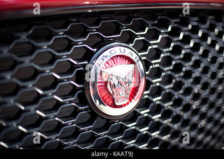 Detail of Jaguar car in Belgrade, Serbia. Jaguar is the luxury vehicle brand of Jaguar Land Rover founded at 1922. Stock Photo