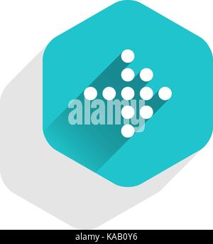 Arrow sign dotted icon LED digital display in hexagon web internet button in flat long shadow style. Stock Vector