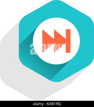 Arrow sign last or first icon in hexagon shape. Multimedia audio video movie interface button in flat long shadow style. Stock Vector