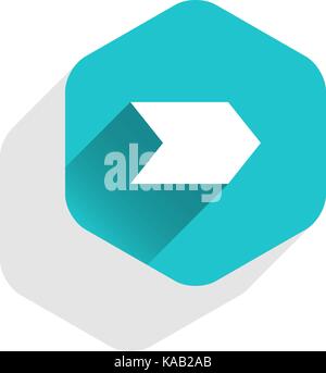 Arrow sign direction icon in hexagon shape. Flat web internet button in long shadow style. Stock Vector