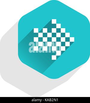 Arrow sign navigation icon LED digital display in hexagon web internet button in flat long shadow style. Stock Vector