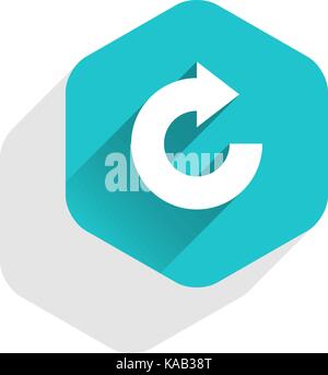 Arrow sign reload, refresh, rotation, loop, repetition, reset icon in hexagon web internet button in flat long shadow Stock Vector