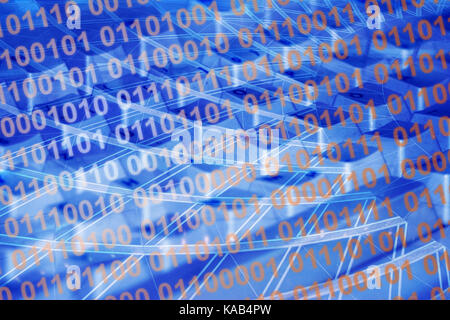 Background binary code in blue with keyboard and lines -- Hintergrund Binärcode in blau mit Tastatur und Linien Stock Photo