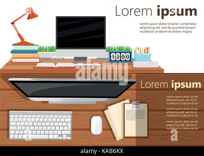 Two banner for web design. Office theme. Workplace. Flat design vector illustration. Web site page and mobile app design element. Stock Vector