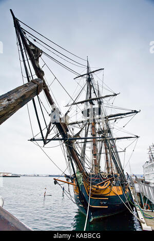 Wide angle photo of Tall ship HMS Surprise at the Festival of Sail in San Diego Bay, CA US.  HMS Surprise is a replica of an 18th century Royal Navy f Stock Photo