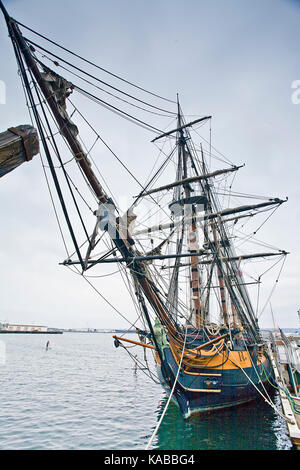 Wide angle photo of Tall ship HMS Surprise at the Festival of Sail in San Diego Bay, CA US.  HMS Surprise is a replica of an 18th century Royal Navy f Stock Photo