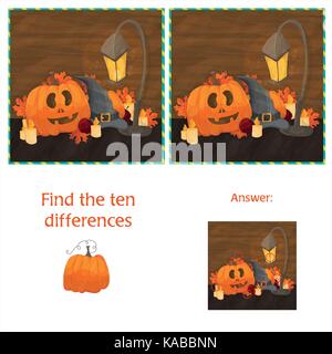 Find the ten differences between the two images with halloween pumpkins Stock Vector