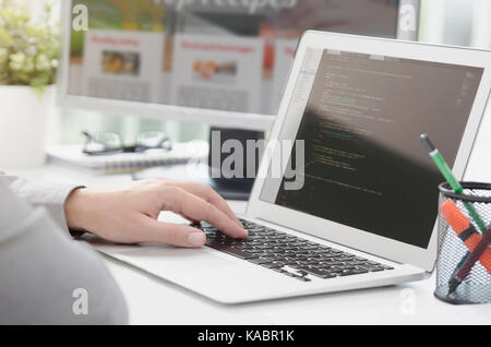 Web developer is working on new website. web developer designer web code programmer computer application programming concept Stock Photo