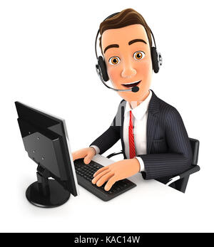 3d businessman call center, illustration with isolated white background Stock Photo