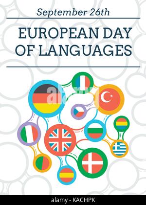 Greeting card - European Day of Languages, september 26. concept of language learning Stock Vector