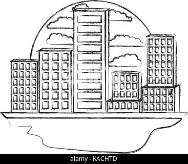 building set city landscape in circular shape monochrome blurred silhouette Stock Vector