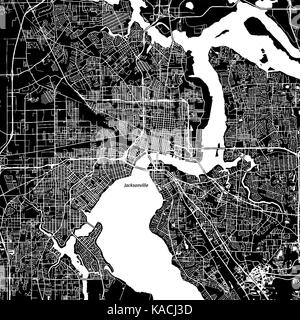 Jacksonville, Florida. Downtown vector map. City name on a separate layer. Art print template. Black and white. Stock Vector