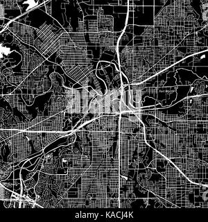 Fort Worth, Texas. Downtown vector map. City name on a separate layer. Art print template. Black and white. Stock Vector