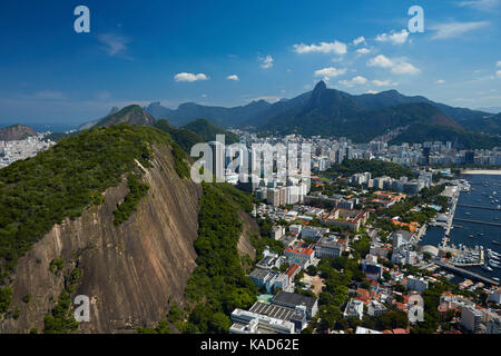 Sugarloaf Mountain (Pão de Açúcar), and Botafogo, Rio de Janeiro, Brazil, South America - aerial Stock Photo