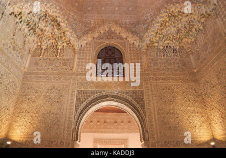 GRANADA, SPAIN - JUNE 29, 2017: Alhambra, the complete Arabic form of which was Qalat Al-Hamra, is a palace and fortress complex. Stock Photo