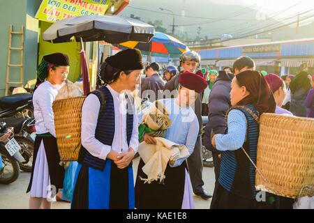 HA GIANG, VIETNAM - November 08, 2015: Woman in ethnic Hmong fair in Ha Giang, Vietnam. Ha Giang is home to mostly Hmong live. Stock Photo