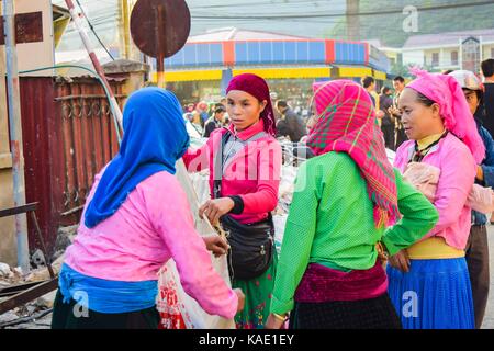 HA GIANG, VIETNAM - November 08, 2015: Woman in ethnic Hmong fair in Ha Giang, Vietnam. Ha Giang is home to mostly Hmong live. Stock Photo