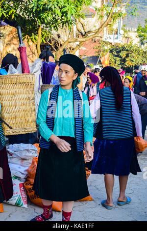 HA GIANG, VIETNAM - November 08, 2015: Woman in ethnic Hmong fair in Ha Giang, Vietnam. Ha Giang is home to mostly Hmong live. Stock Photo