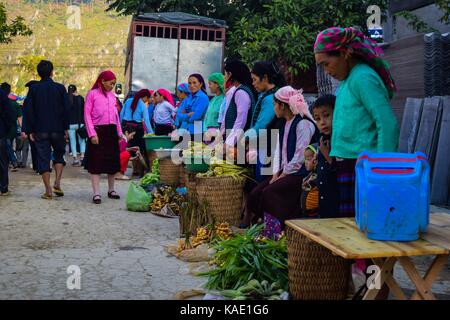 HA GIANG, VIETNAM - November 08, 2015: Woman in ethnic Hmong fair in Ha Giang, Vietnam. Ha Giang is home to mostly Hmong live. Stock Photo