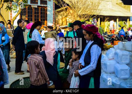 HA GIANG, VIETNAM - November 08, 2015: Woman in ethnic Hmong fair in Ha Giang, Vietnam. Ha Giang is home to mostly Hmong live. Stock Photo