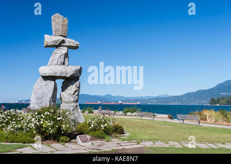 Inukshuk Monument at English Bay, Vancouver, B.C., Canada (September 2017) Stock Photo