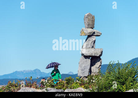 Inukshuk Monument at English Bay, Vancouver, B.C., Canada (September 2017) Stock Photo