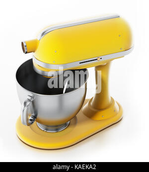 Yellow vintage mixer isolated on white background. 3D illustration. Stock Photo