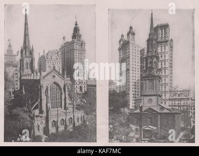 Trinity Church, at Broadway, facing wall Street. Established 1697; built 1846, Richest church society in America. Income, $775,… Stock Photo