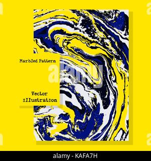 Marbled blue and yellow abstract background. Liquid marble pattern. Vector fluid texture. Business template. Stock Vector