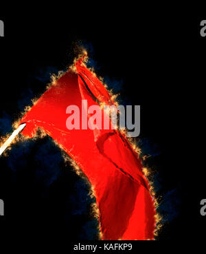 Digitally enhanced image of the red communist movement flag flying high during a protest Stock Photo