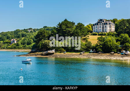 River scene from the bridge in Audierne, Brittany, France Stock Photo