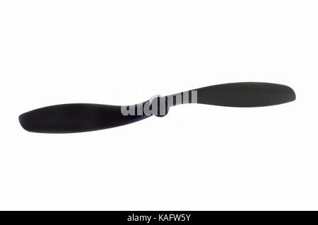 Close up view of a black  propeller isolated on white background. Drone propeller Stock Photo