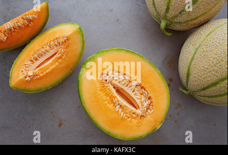 Fresh cantaloupe cut into pieces. Stock Photo