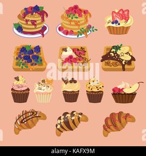 tasty sweets from waffles to muffin and pancake Stock Vector