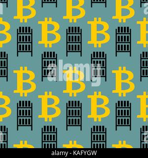 Bitcoin seamless pattern. Mining farm and Cryptocurrency background. Vector illustration Stock Vector