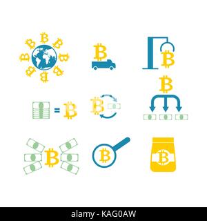 Cryptocurrency Extraction and exchange set icon. Mining bitcoin farm icon. Racks of GPU symbol. Vector illustration Stock Vector