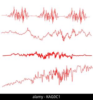 Red Sound Waves Set. Screen of Equalizer Stock Vector