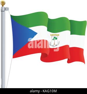 Waving Equatorial Guinea Flag Isolated On A White Background. Vector Illustration. Stock Vector