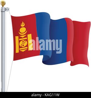 Waving Mongolia Flag Isolated On A White Background. Vector Illustration. Stock Vector