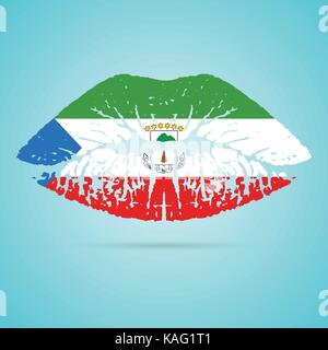 Equatorial Guinea Flag Lipstick On The Lips Isolated On A White Background. Vector Illustration. Stock Vector