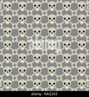 Skull and bones seamless pattern. Skeleton repeating texture. Skulls endless background. Halloween concept. Vector illustration. Stock Vector