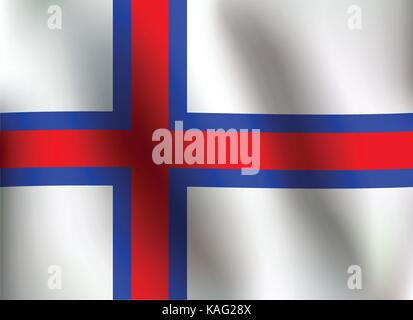 Flag of Faroe Islands with a little Waving, Shading & Flag Colors separated layers - Vector Illustration Stock Vector