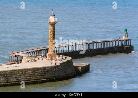 A view of Whitby's piers taken from the east side of the River Esk. Stock Photo